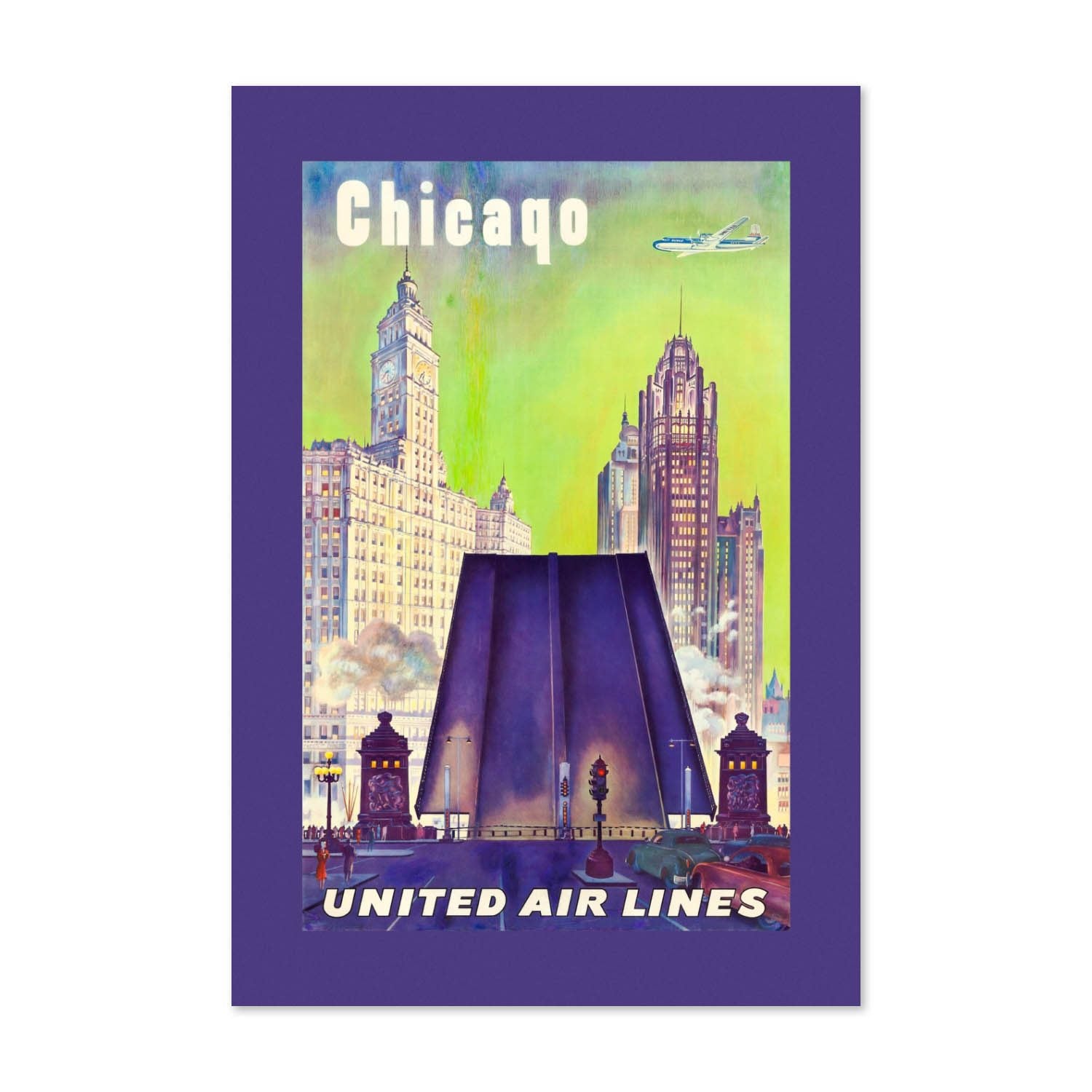 Chicago United Air Lines 1950s poster print